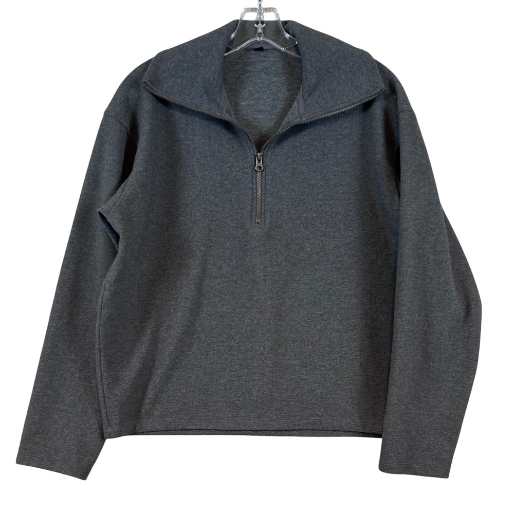Uniqlo Womens Quarter Zip Pullover Charcoal Gray Cotton Blend Size Med. Layering